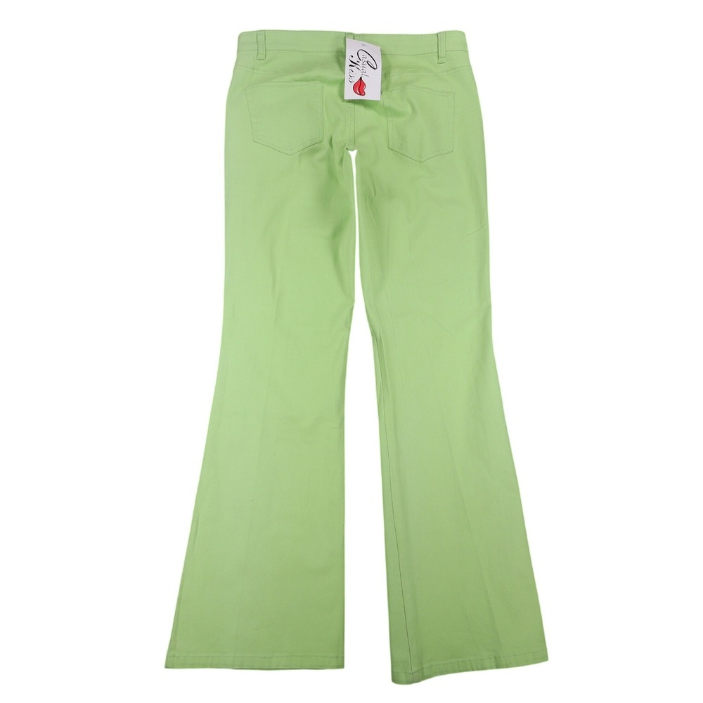 Casual Kiss Flare Pants Womens 10 L Lime Green Cotton Stretch Y2K Style C876